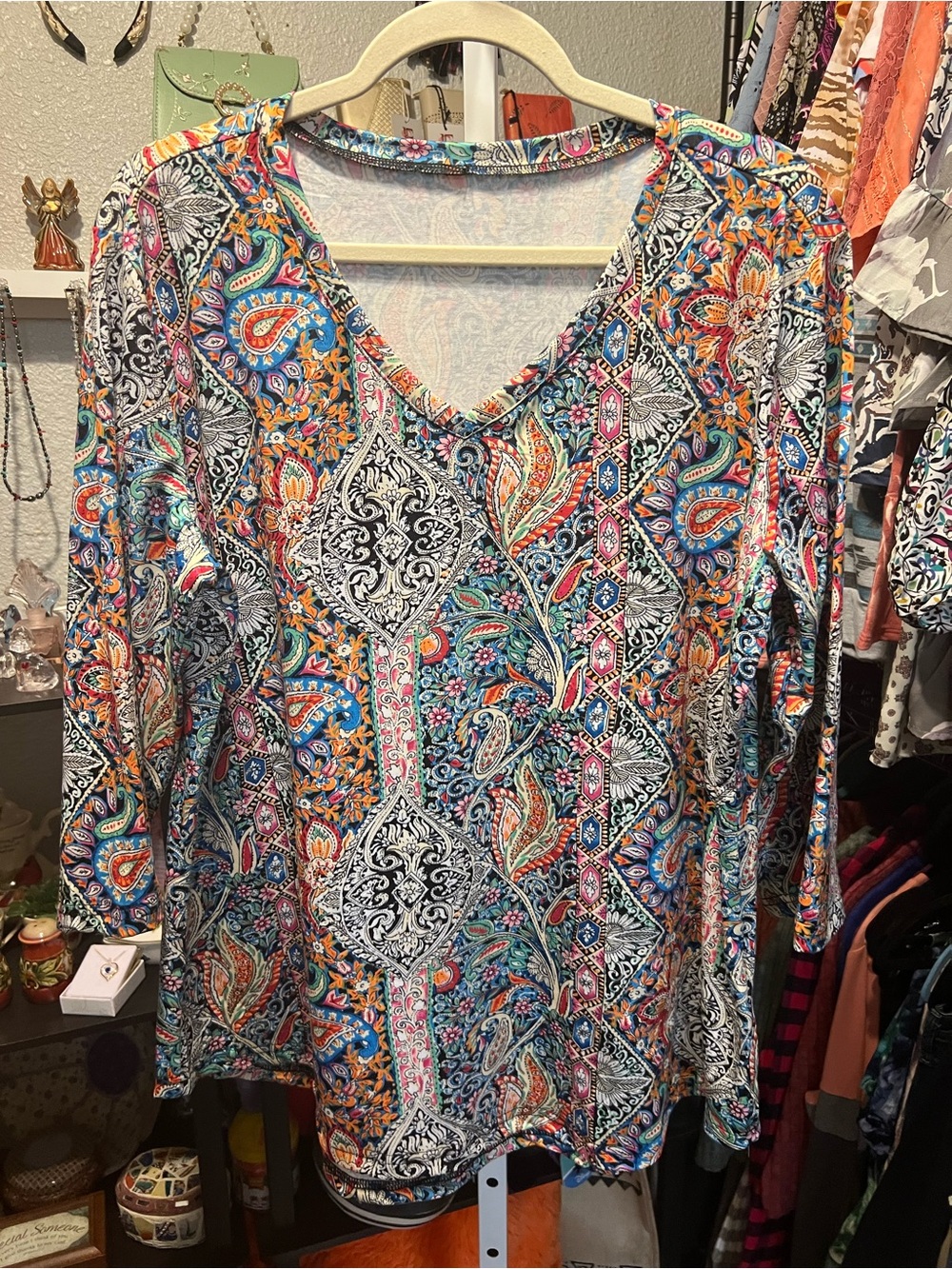 Paisley V-Neck Long Sleeve Top Multicolor